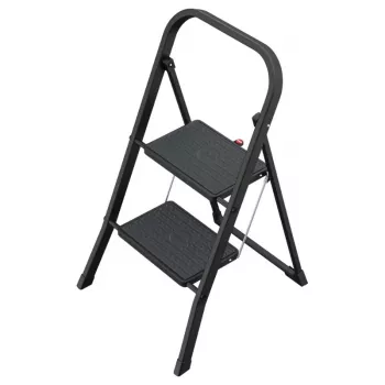 HAILO K44 StandardLine Klapptritt mit Sicherheitsbügel, 2 Stufen, Stahl, Schwarz, 150 kg