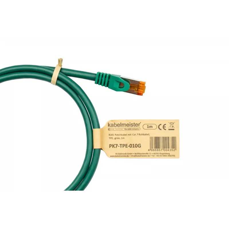 Kabelmeister Cat.7 S/FTP Patchkabel, TPE-Mantel, halogenfrei, grün, 2m
