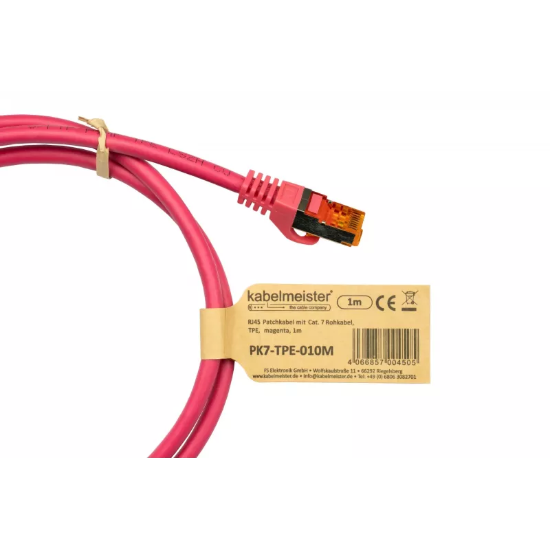 Kabelmeister RJ45 Patchkabel Cat.7 S/FTP, TPE-Mantel, halogenfrei, Magenta, 0,25m