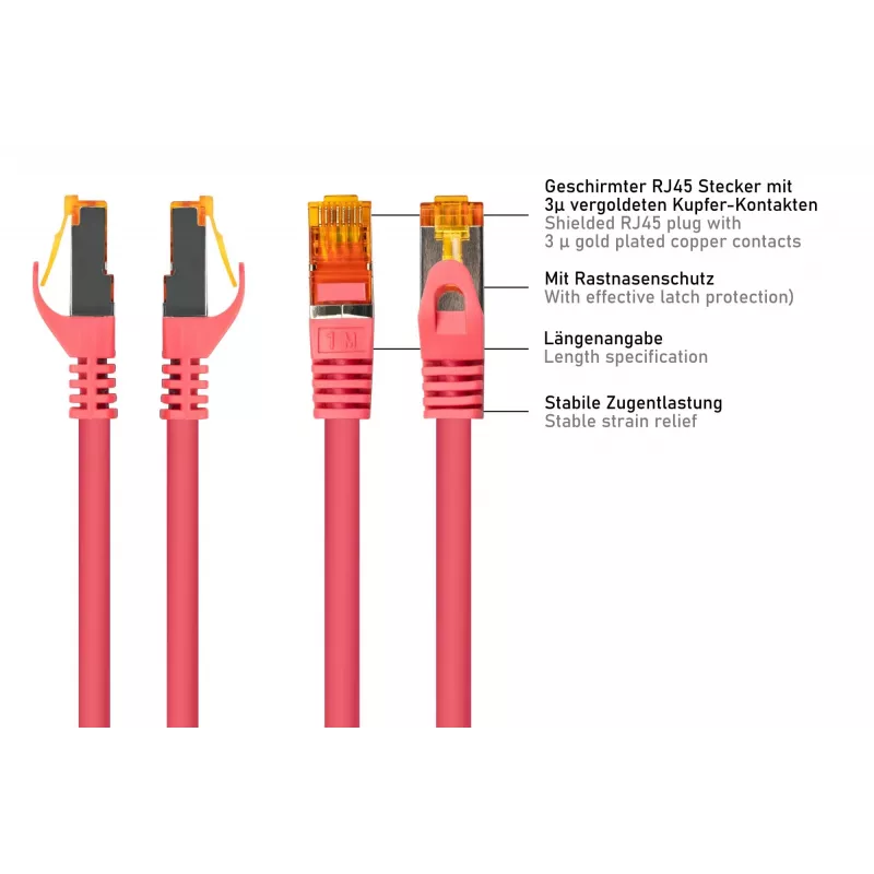 Kabelmeister Cat.7 S/FTP Patchkabel, TPE-Mantel, Magenta, 15m