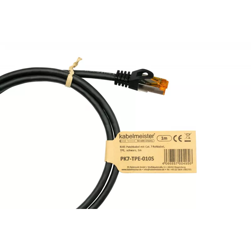 KABELMEISTER Cat.7 S/FTP RJ45 Patchkabel, 1m, Schwarz, TPE-Mantel, Halogenfrei, 10 Gbps