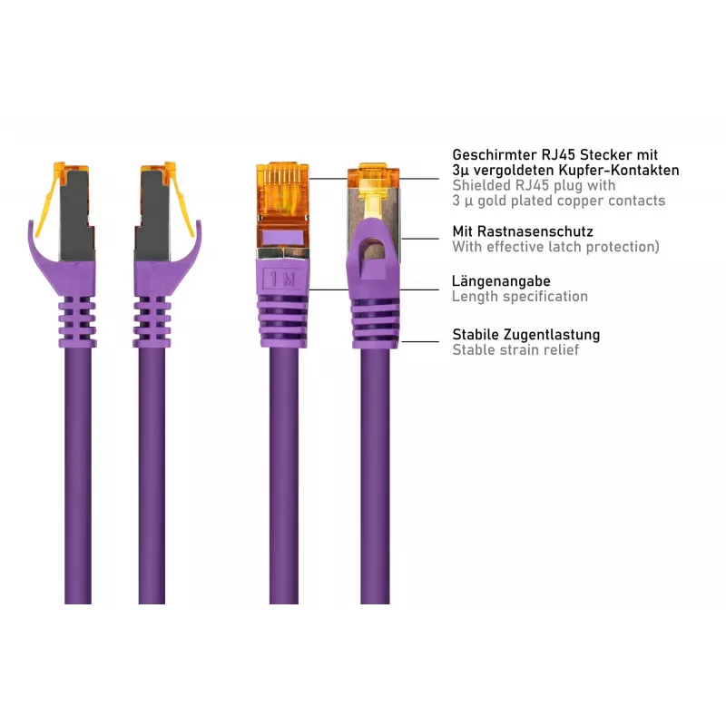 KABELMEISTER Cat.7 S/FTP Patchkabel, RJ45, TPE-Mantel, halogenfrei, violett, 3m