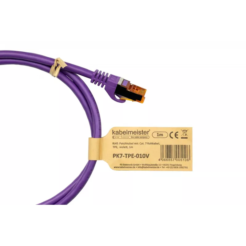 KABELMEISTER Cat.7 S/FTP Patchkabel, RJ45, TPE-Mantel, halogenfrei, violett, 3m