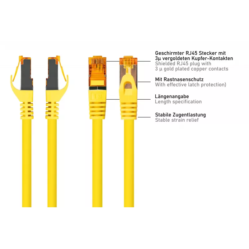 Kabelmeister Cat.7 S/FTP Patchkabel, TPE-Mantel, halogenfrei, gelb, 0,25m