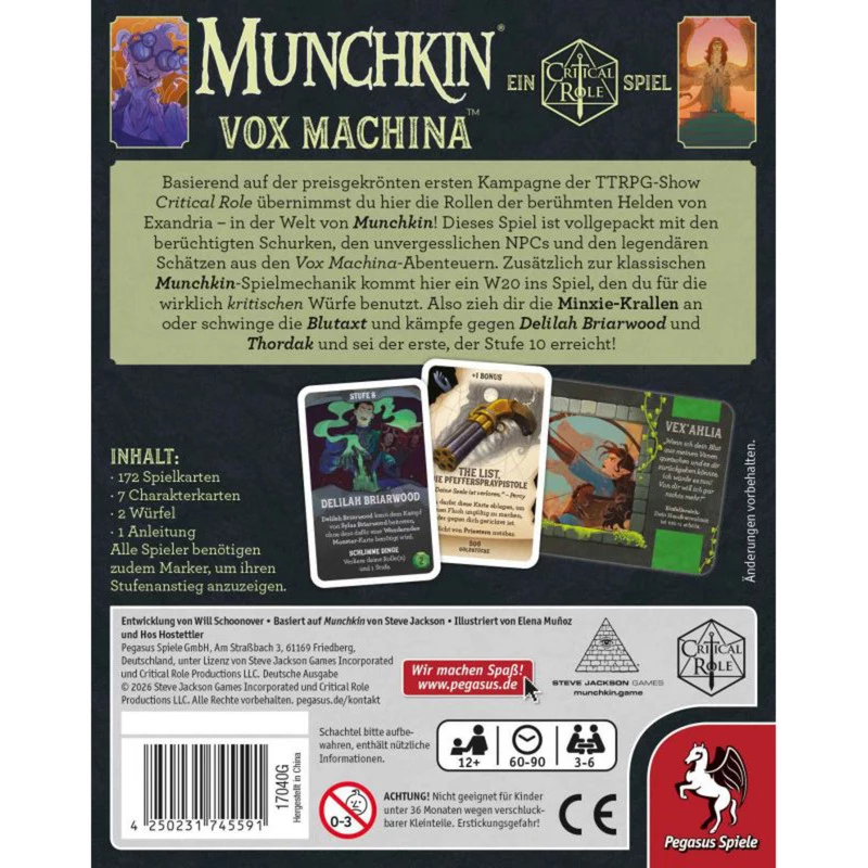 PEGASUS Munchkin Vox Machina - Critical Role Kartenspiel