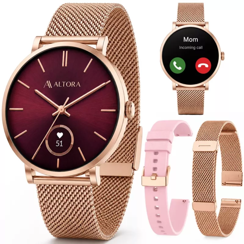 3MK PROTECTION Smartwatch Altora Vivid Lady – AMOLED, Herzfrequenz, SpO2, IP68, Rosa Silikonarmband