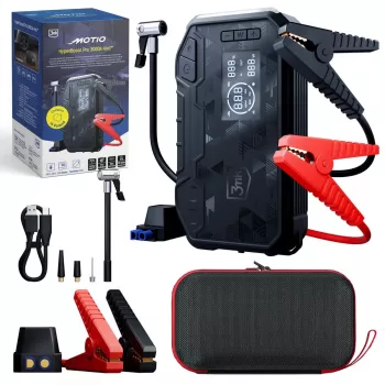 3MK Motio HyperBoost Pro 3000A 4-in-1 Starthilfe mit Smart-Start-Kabeln, LED-Licht, Powerbank und Luftkompressor