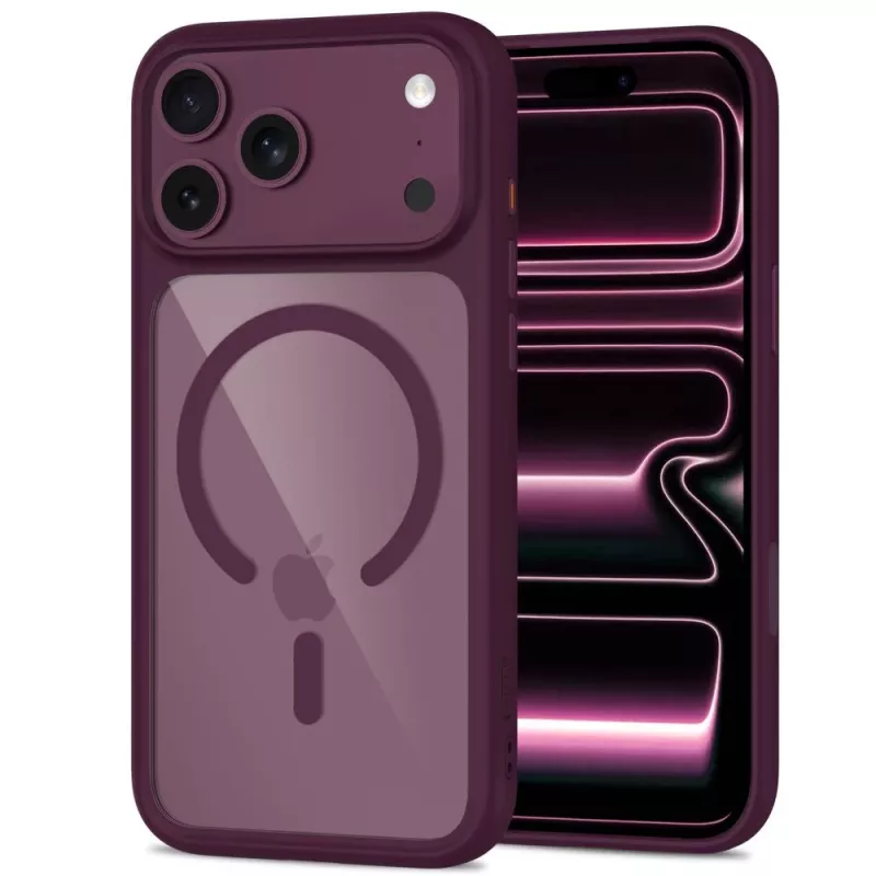 TECH-PROTECT MagOne MagSafe Hülle mit Displayschutz aus gehärtetem Glas 2er-Pack für iPhone 17 Pro Max / 18 Pro Max – Dark Cherry/Transparent