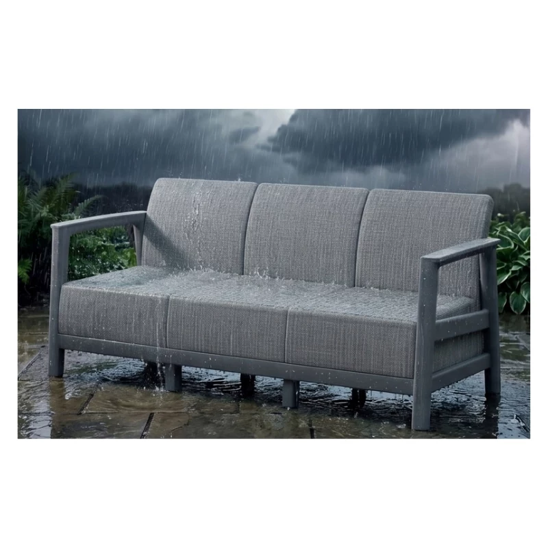 KETER Gartensofa Dreisitzer Scandi Linea 3-Sitzer Sofa hellgrau/dunkelstahlgrau