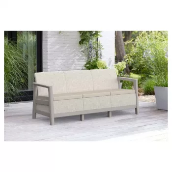 KETER Gartensofa Dreisitzer Scandi Linea 3-Sitzer Sofa Kieselgrau/Hellbeige