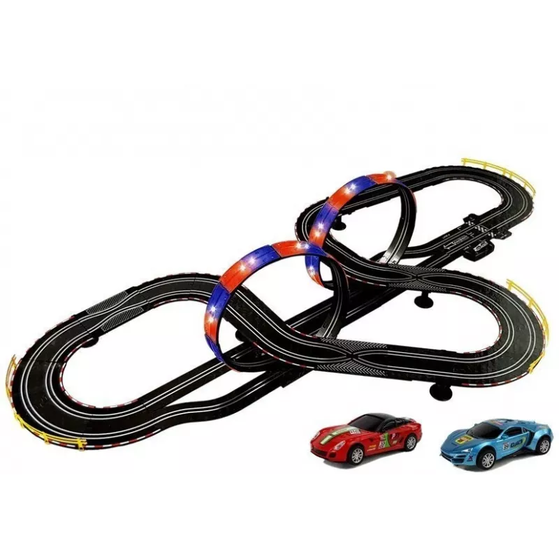 LEAN TOYS Rennstrecke 2 Autos Top Turbo Lichter 7,6 m lang