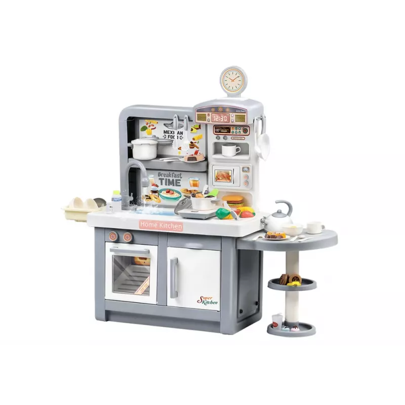 LEAN TOYS Traumküche für Kinder mit Licht, Geräuschen, Dampf und Zubehör, Grau