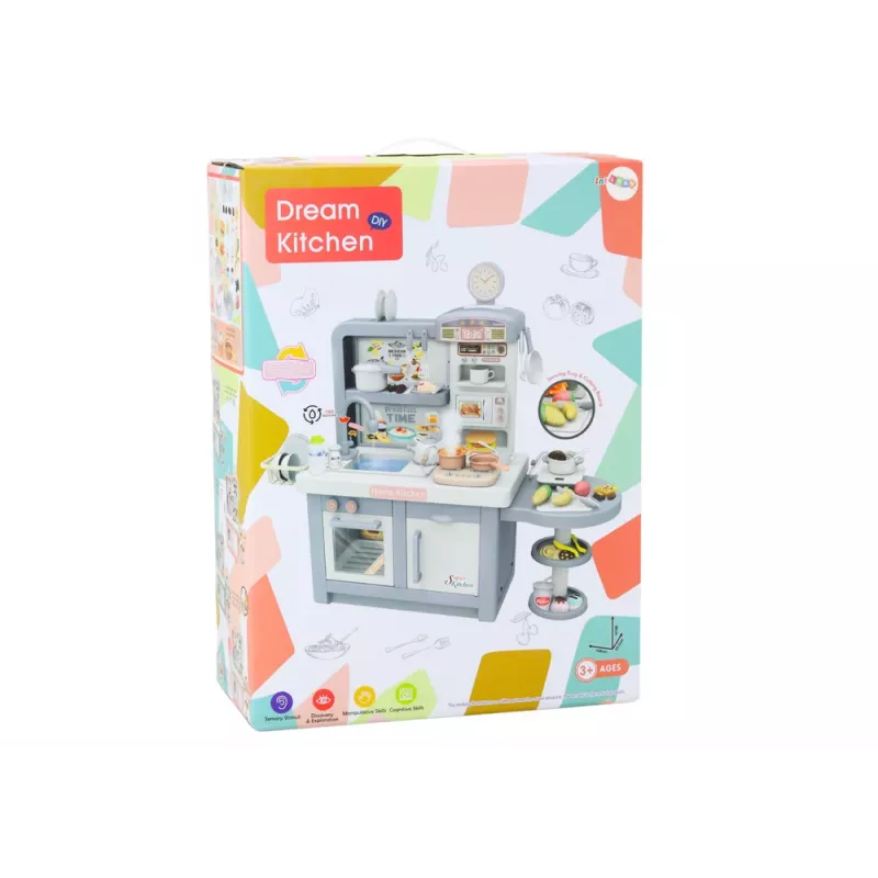LEAN TOYS Traumküche für Kinder mit Licht, Geräuschen, Dampf und Zubehör, Grau