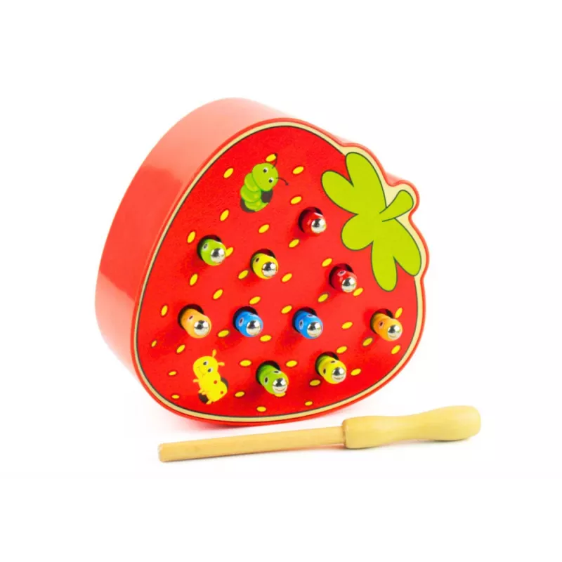 LEAN TOYS Holz-Geschicklichkeitsspiel Catch the Bug Erdbeere Rot