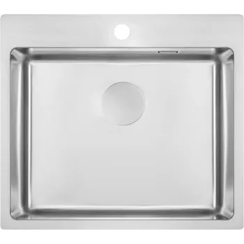 DEANTE ZPO_010B Einzelbecken-Edelstahl-Küchenspüle, satiniert, 440x440 mm, Einbau, mit Abflussgarnitur