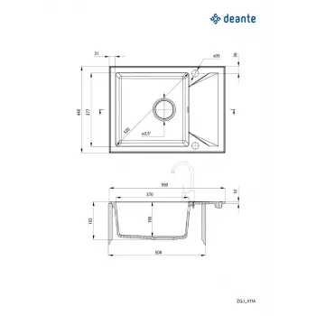 DEANTE ZQJ N11A 1-Schalen-Granitspüle mit Abtropffläche, Graphit