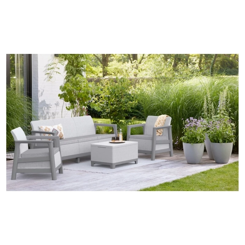 KETER Gartenmöbel-Set Scandi Linea 3-Sitzer-Set hellgrau/dunkelstahlgrau