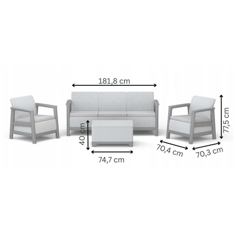 KETER Gartenmöbel-Set Scandi Linea 3-Sitzer-Set hellgrau/dunkelstahlgrau