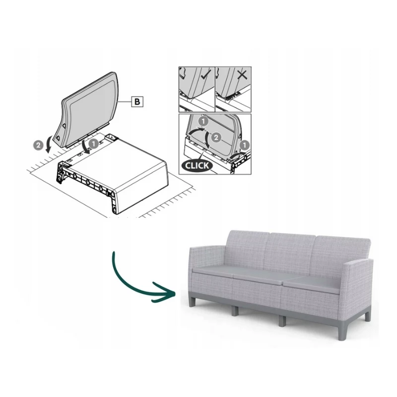 KETER Gartensofa Zweisitzer Scandi Form 3-Sitzer Sofa hellgrau/dunkelstahlgrau