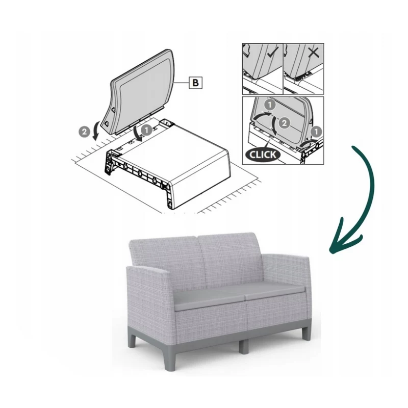 KETER Gartensofa Zweisitzer Scandi Form 2-Sitzer Sofa hellgrau/dunkelstahlgrau