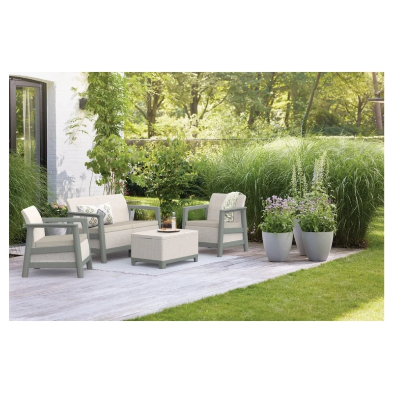 KETER Gartenmöbel-Set Scandi Linea 2-Sitzer Set kieselgrau/salbeigrün Steinton