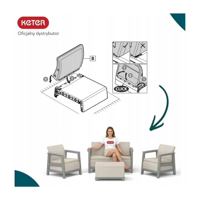 KETER Gartenmöbel-Set Scandi Linea 2-Sitzer-Set kieselgrau/hellbeige