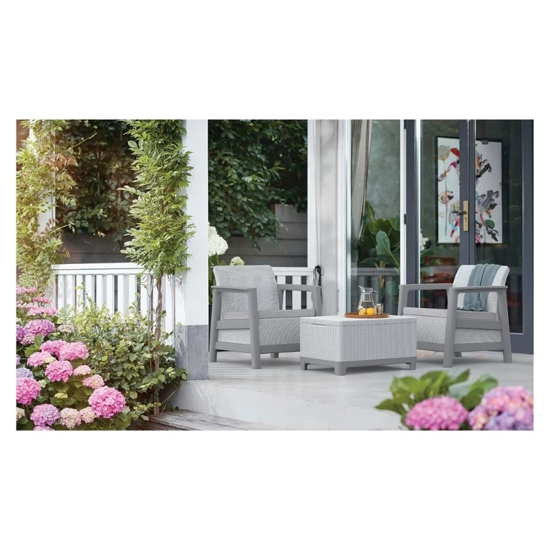 KETER Gartenmöbel-Set Scandi Linea Balkon-Set hellgrau/dunkelstahlgrau