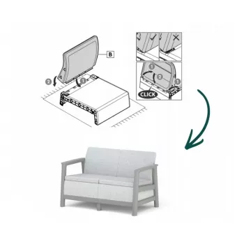 KETER Gartensofa Zweisitzer Scandi Linea 2-Sitzer Sofa hellgrau/dunkelstahlgrau