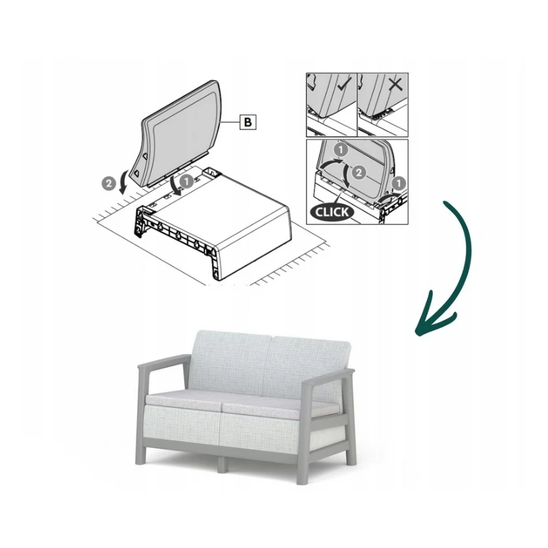 KETER Gartensofa Zweisitzer Scandi Linea 2-Sitzer Sofa hellgrau/dunkelstahlgrau