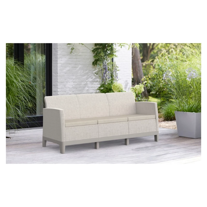 KETER Gartensofa Zweisitzer Scandi Form 3-Sitzer Sofa Kieselgrau/Hellbeige