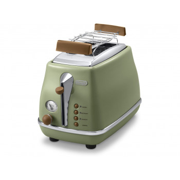 DELONGHI Icona Vintage Toaster CTOV 2103.GR 900W, Edelstahl, Krümelschublade, Auftaufunktion, Grün/Beschädigte Verpackung