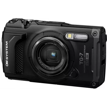 OM System Tough TG-7 Schwarz Robuste Kompaktkamera, 12 MP, 4K Video, wasserdicht 15m