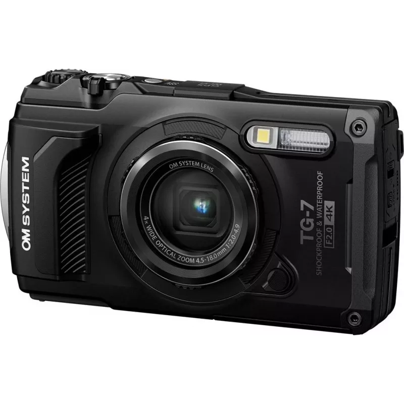 OM System Tough TG-7 Schwarz Robuste Kompaktkamera, 12 MP, 4K Video, wasserdicht 15m