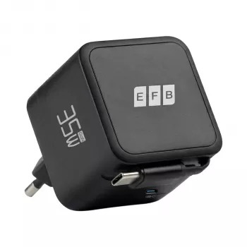 EFB Elektronik G352CE 35W GaN USB-C Wandladegerät mit einziehbarem 0,7m Kabel, PD3.0 & QC3.0, Schwarz