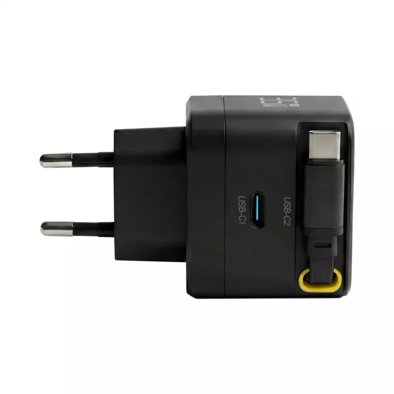 EFB Elektronik G352CE 35W GaN USB-C Wandladegerät mit einziehbarem 0,7m Kabel, PD3.0 & QC3.0, Schwarz