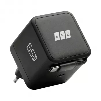 EFB Elektronik G652CE 65W GaN USB-C PD 3.0 Wandladegerät mit einziehbarem Kabel, Schwarz