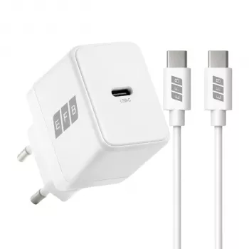 EFB Elektronik G201CE 20W USB-C GaN Wandladegerät-Set mit 2m USB-C Kabel, PD3.0 & QC3.0, Weiß