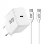 EFB Elektronik G201CE 20W USB-C GaN Wandladegerät-Set mit 2m USB-C Kabel, PD3.0 & QC3.0, Weiß