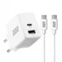 EFB Elektronik G201A1CE 20W GaN USB-C PD3.0 + USB-A QC3.0 Wandladegerät-Set mit 2m USB-C Kabel, Weiß