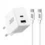 EFB Elektronik G301A1CE 30W GaN USB-C PD3.0 + USB-A QC3.0 Wandladegerät-Set mit 2m USB-C-Kabel, Weiß