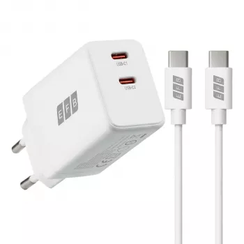 EFB Elektronik G452CE 45W Dual USB-C GaN Wandladegerät-Set mit 2m USB-C Kabel, Weiß