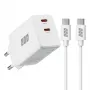 EFB Elektronik G452CE 45W Dual USB-C GaN Wandladegerät-Set mit 2m USB-C Kabel, Weiß