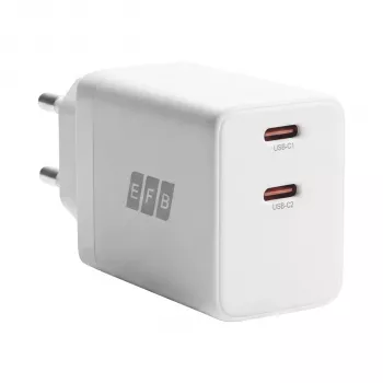EFB Elektronik G452CE 45W Dual USB-C GaN Wandladegerät-Set mit 2m USB-C Kabel, Weiß