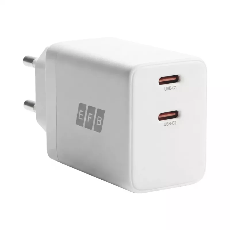 EFB Elektronik G452CE 45W Dual USB-C GaN Wandladegerät-Set mit 2m USB-C Kabel, Weiß