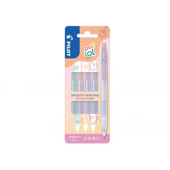 PILOT pop'lol Gelstift-Set Pastell 0,4 mm, verschiedene Farben, 4 Stifte (BL-PL-7-KUV/P/O/G-S4P)
