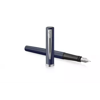 Waterman Impression Füllfederhalter Feine Feder Blaue Lackierung Chrom-Zierringe Geschenkbox 2225502
