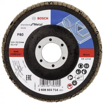 Bosch X431 Standard Fächerschleifscheibe für Metall, gerade, 115 mm, Körnung 80, Glasfaserträger 2608603714
