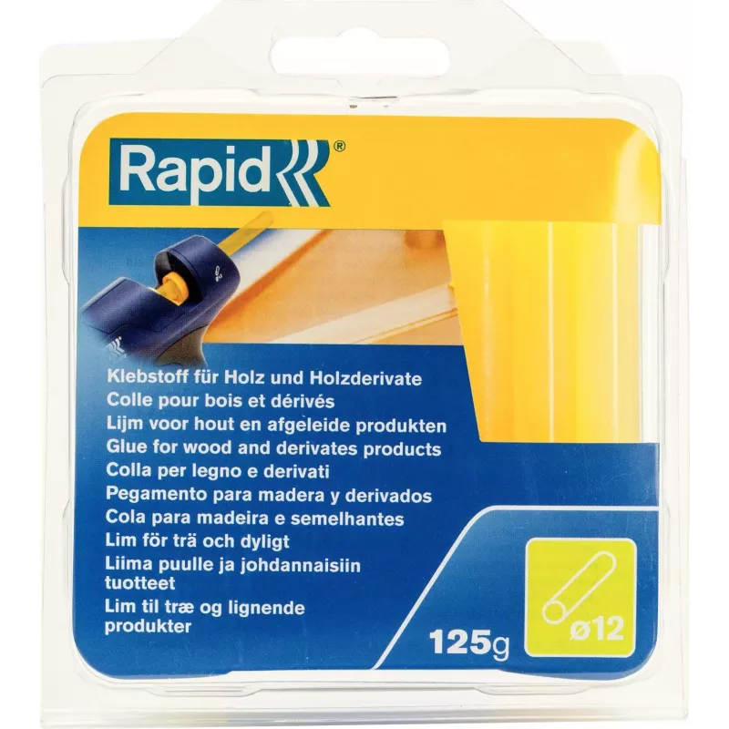 RAPID TOOLS 40107360 Heißklebesticks für Holz, Papier, Karton, 12 mm Durchmesser, kurz, gelblich, 1 Stück