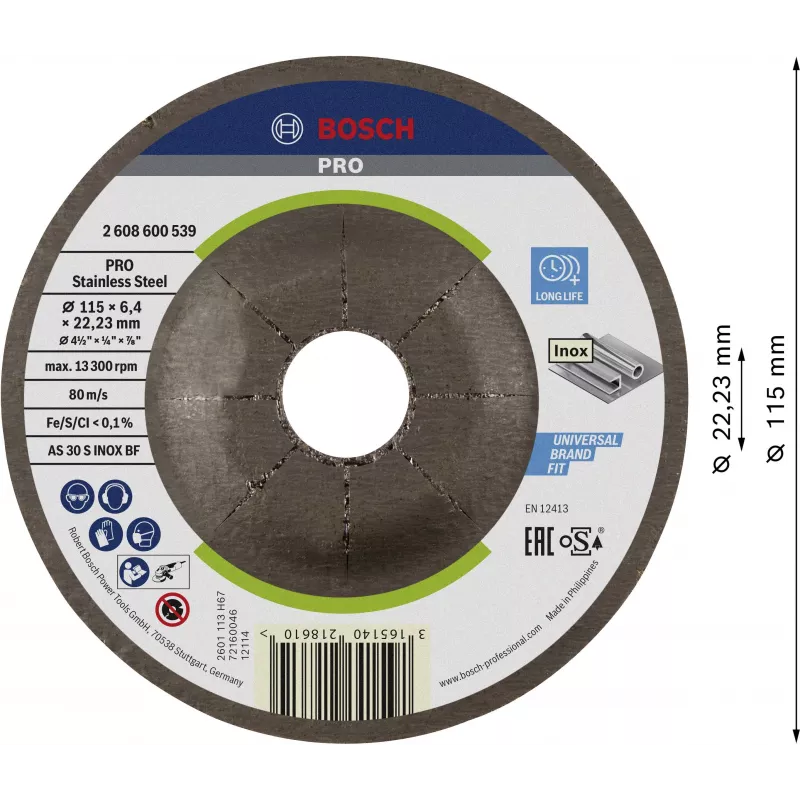Bosch 2608600539 gekröpfte Schleifscheibe 115 x 22,23 mm, 1 Stück