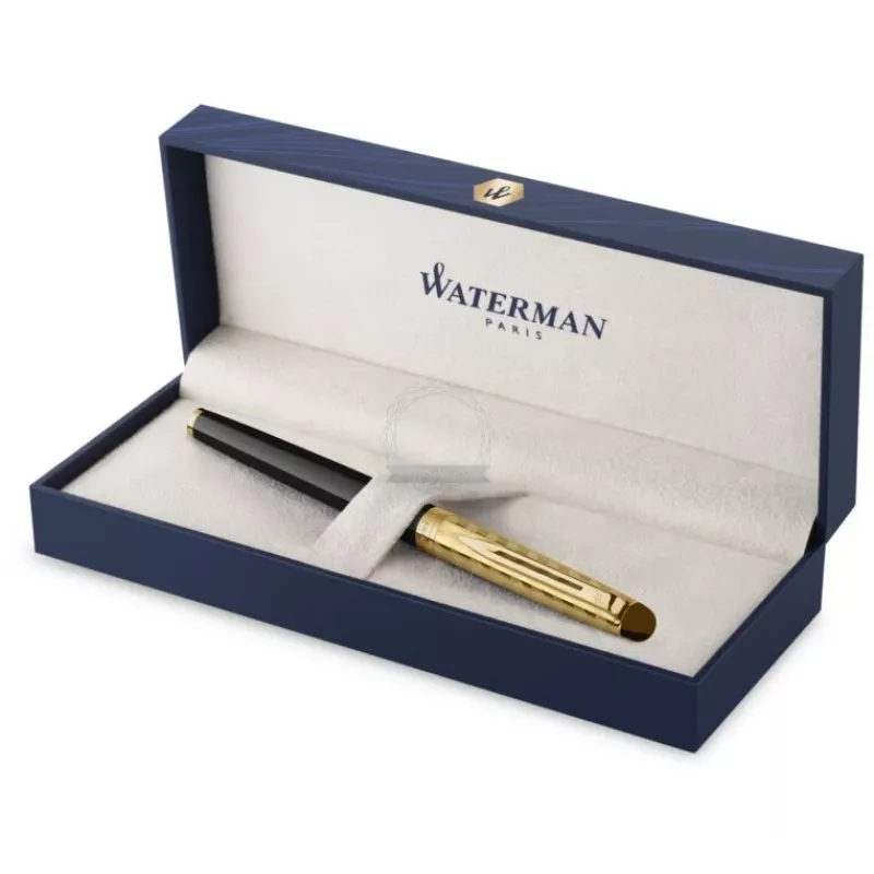 Waterman Hemisphere Rollerball-Stift - Fein, Glänzend Schwarz mit Chrom-Zierringen, Geschenkbox 2225136